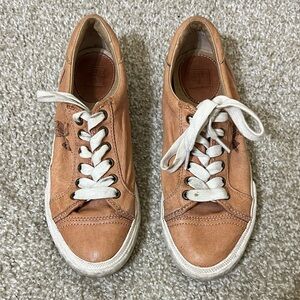 Frye Kira Low Imprinted Logo Lace Distressed Leather Sneaker Women’s 6.5